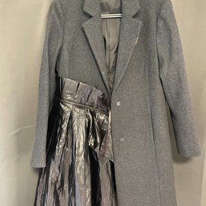 NEW Grey Wool Designer's Suit Blazer Black Detachable Decorative Ribbon